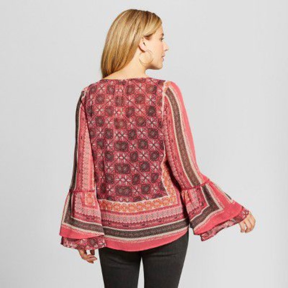 New KNOX ROSE Coral Bell Sleeve Peasant Top NWT F9 - Picture 3 of 8